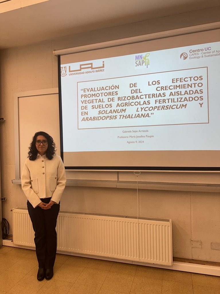 Gabriela Sejas after completing her master's thesis defense at Universidad Adolfo Ibáñez